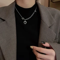 fashion black silver color female love necklace set ot ring simple collarbone chain design personalized jewelry gift the boys