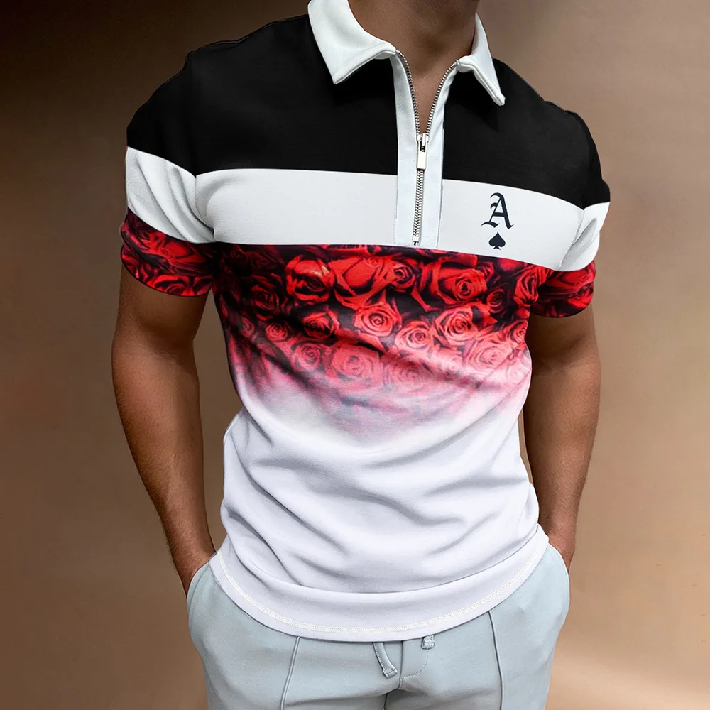 New 2022 Summer Men's Solid Color Polo Shirt Short Sleeve Turn-Down Collar Zipper Polo Shirt&for Men Casual Streetwear Male Tops