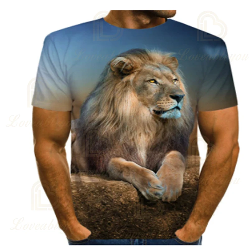 

New Summer Cool Style Hip Hop T-shirt Men's 3D Lion T-shirt Harajuku Cartoon Cat Print Men's 2022 Tops Asian Size