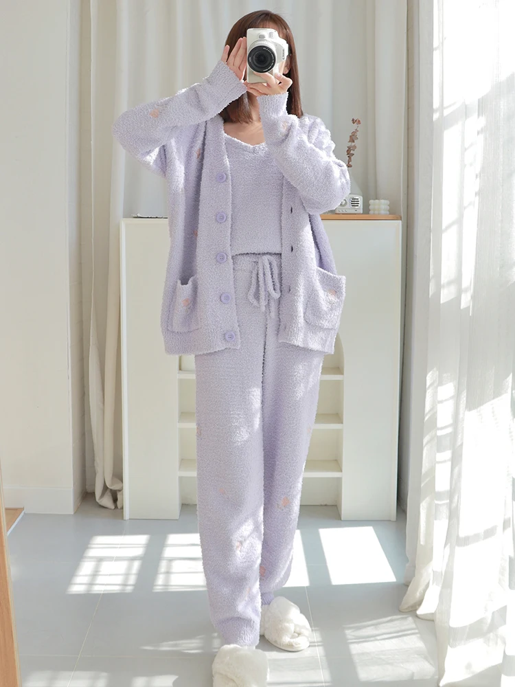 Пижамы женские на половину бархата зимние Утолщенные коралловый бархат