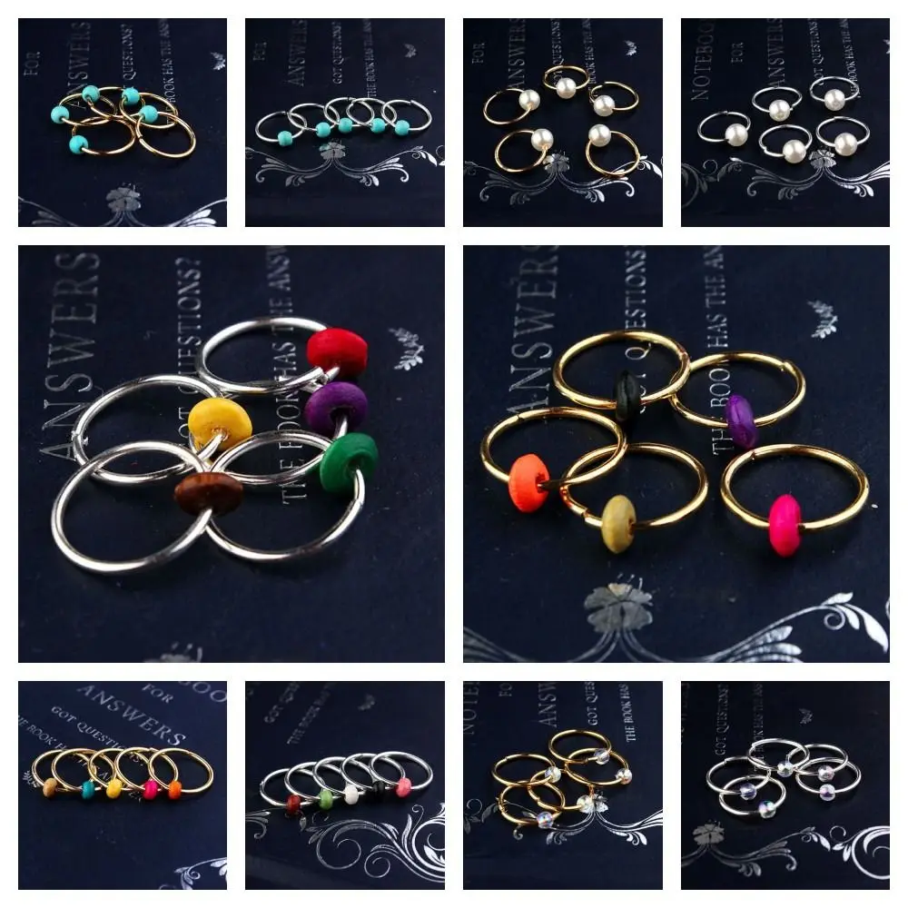 

5 pcs/set Alloy Braided Hair Ring Colorful Turquoise Clips Cuffs Rings Pearl Charms Dread Dreadlock Beads Women/Girl/Kids