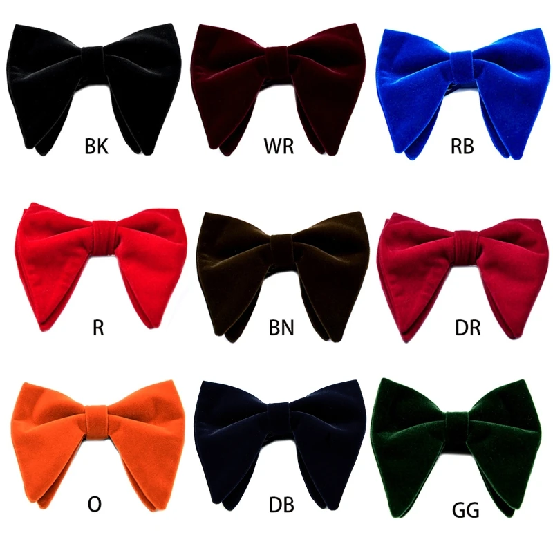 

Mens Velvet Vintage Double Layer Pre-Tied Handmade Bow Tie Glitter Solid Color f