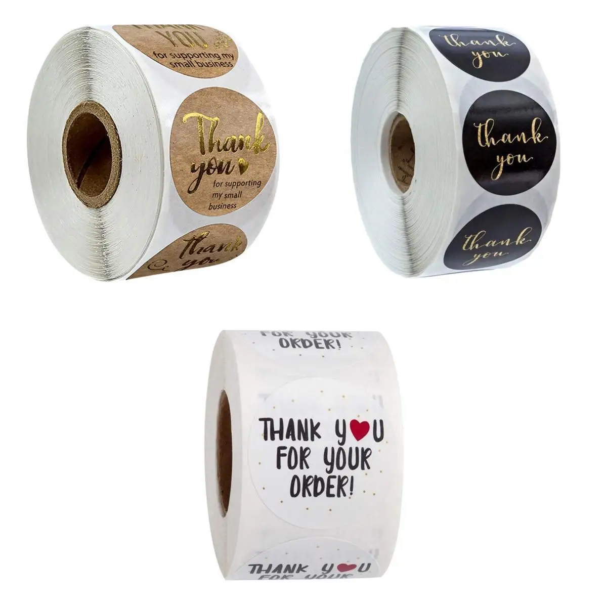 

3 Rolls Thank You Packaging Stickers Round Seals Labels Craft 1cm/2.5cm