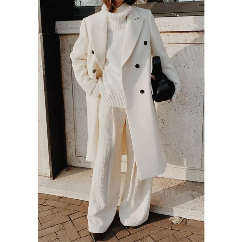

2023 New Solid Color Fashion Long Woolen Coat Feminine Elegant Windbreaker Double breasted Design Long Sleeve Coat