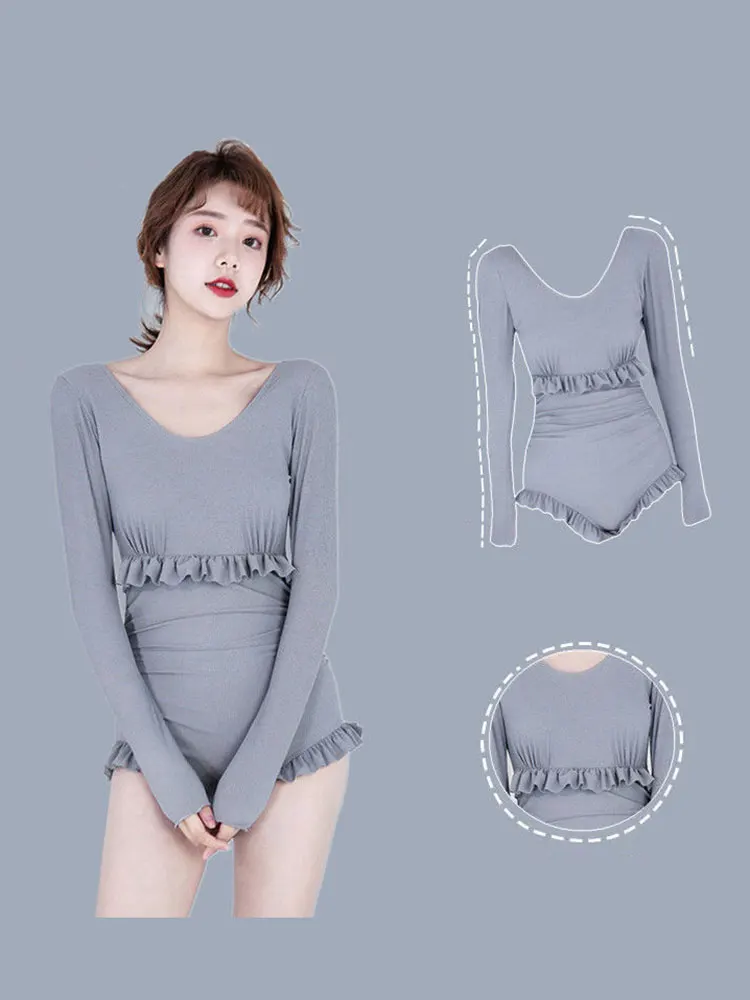 Женский раздельный купальник с оборками купальный костюм в корейском спортивном