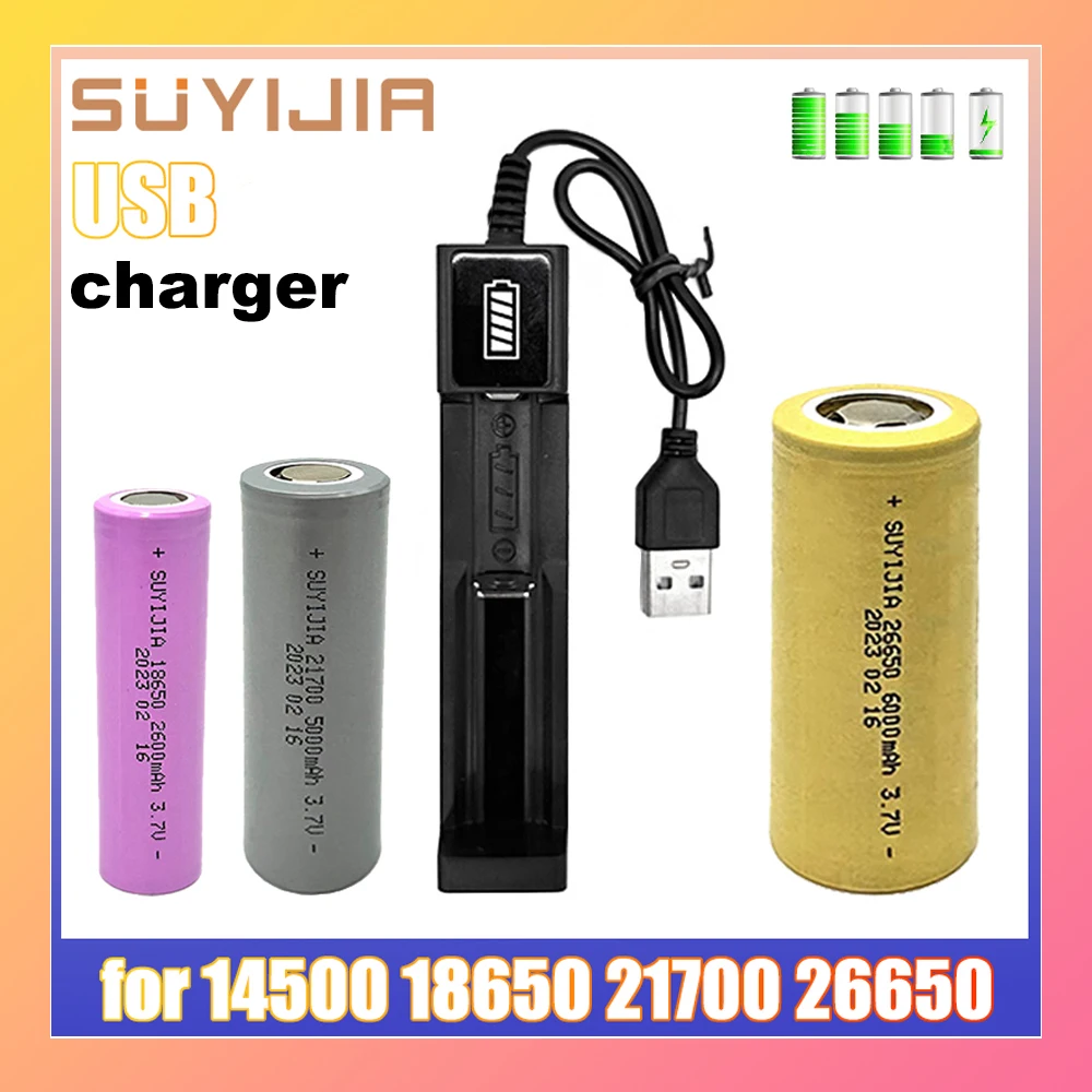 

Rechargeable Batteries Li-ion Universal 1 Slot Battery USB Charger Adapter LED Smart Chargering for 18650 26650 14500 Batteries