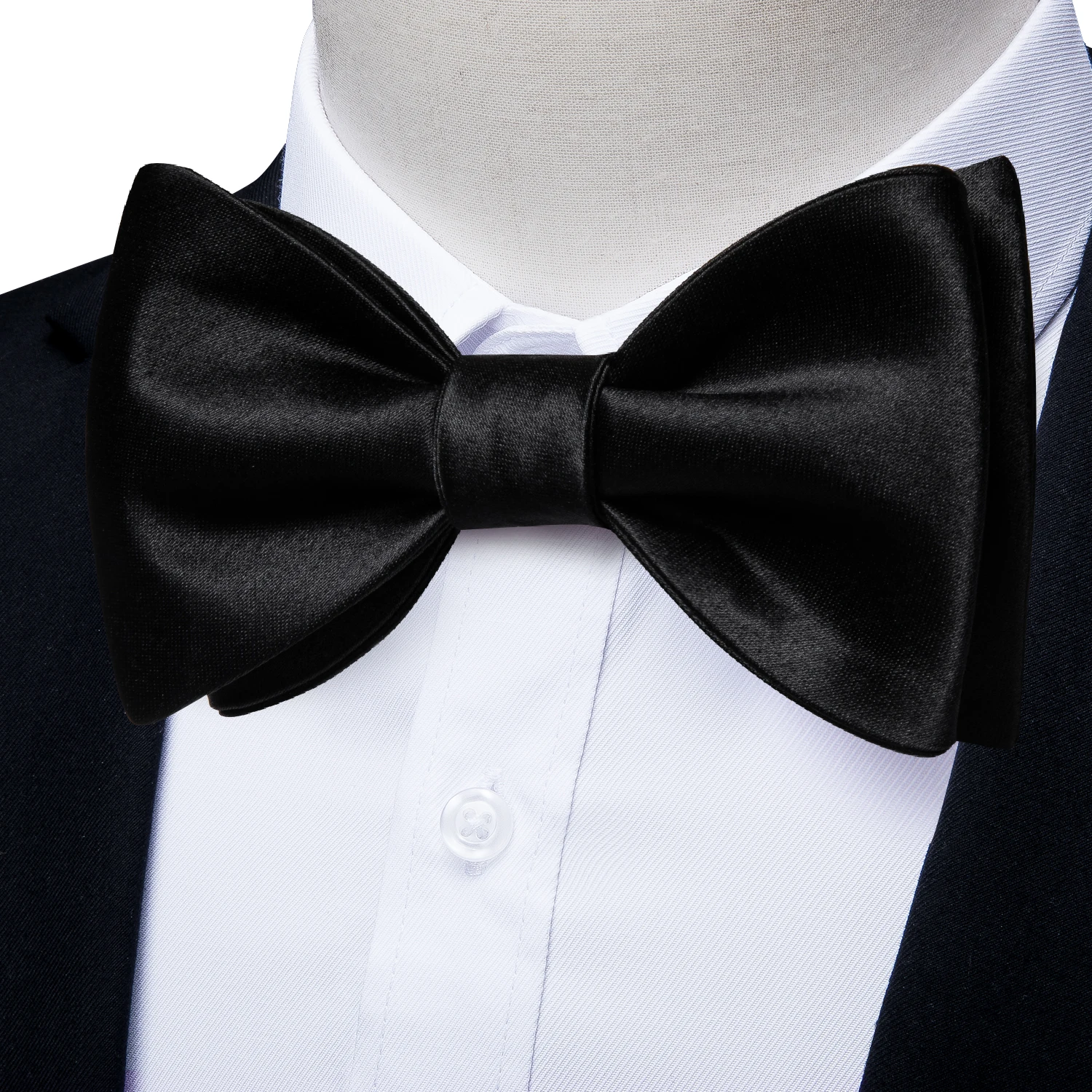 Fashion Black Silk Luxury Bow ties For Man Accessories Classic Solid Men Self-tie Bowties Pocket Square Cufflinks Set Wedding