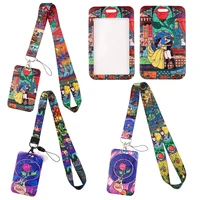 yq970 disney beauty and the beast lanyard rose flowers neck strap id card badge holder cartoon necklace pendants keychain gift