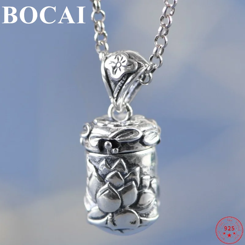 

BOCAI Real S925 Silver Jewelry Vintage Gawu Box, Fashion Lotus Buddhist Shurangama Mantra Woman Pendant
