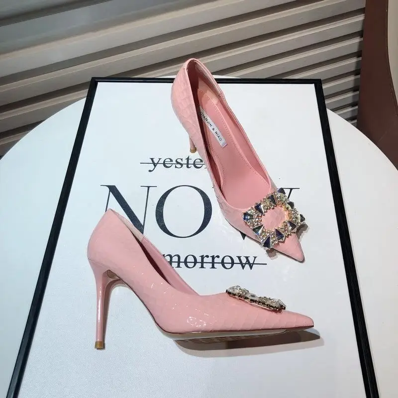 

Женские классические туфли Стразы, туфли-лодочки с острым носком и квадратной пряжкой, туфли на высоком каблуке-шпильке, новинка 2023