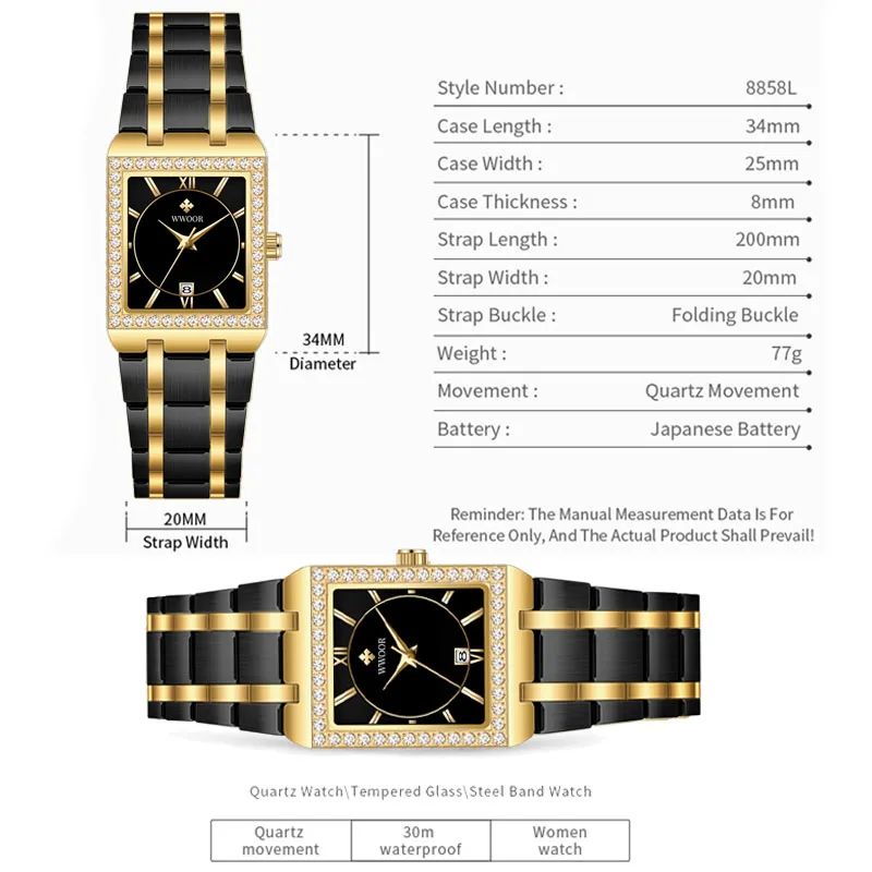 WWOOR Elegant Women Watch Lady Fashion Brand Diamonds Wristwatch Japan Movement Stainless Steel Gift for Female Relogio Feminino