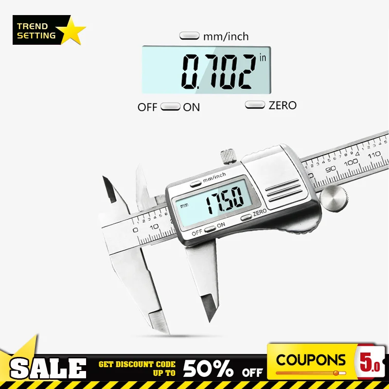

High Precision Instrument 0-150mm 6 Inch Vernier Caliper Stainless Steel LCD Digital Caliper Depth Measuring Tool