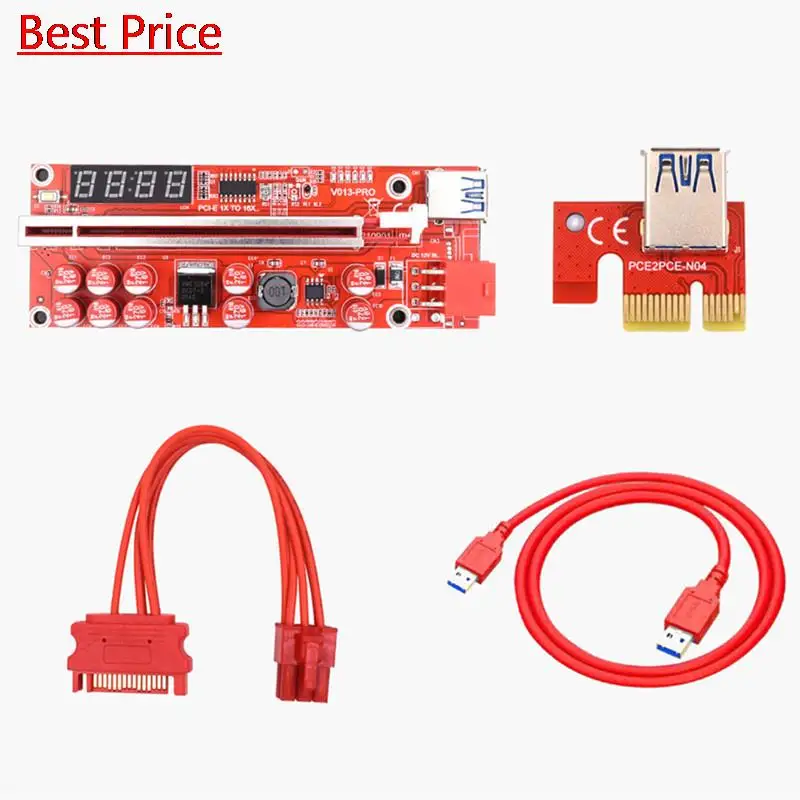

Dhl 50Pcs/lot Pci-e 1x To 16x Graphics Card Usb3.0 Extension Line V013 Pro With Led Temperature Display Graphics Card Adapter