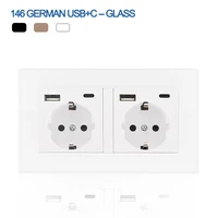 eu standard wall double outlet crystal glass panel 16a multi plug with usb type c charging ports double frame power socket