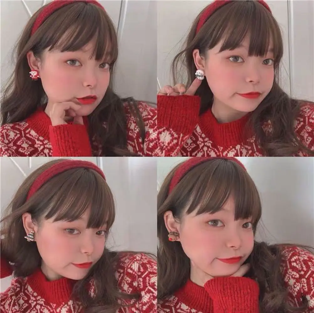 

Resin Cute Without Pierced Elk Christmas Earring Snowman Ear Clips Ear Stud