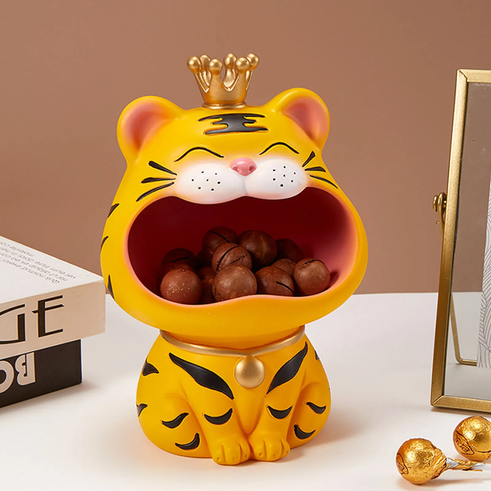 

Cute Tiger Resin Decor Creative Animal Tiger Statue Big Mouth Tiger Storage For 2022 Living Room Entrance Key Storage Decoration