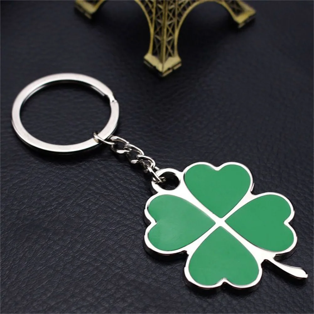 

Hot Sale Creative Green Color Four-leaf Clover Fortune Keychain Key Chain Ring Pendant Bag Accessories Girls Cute Keyring Gifts