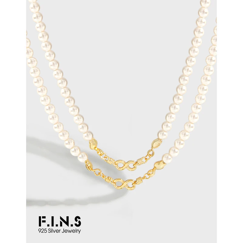

F.I.N.S Minimalist Pearl Necklace S925 Sterling Silver Gold Women's Decoration Long Necklace Multi Wearing Methods Fine Jewelry