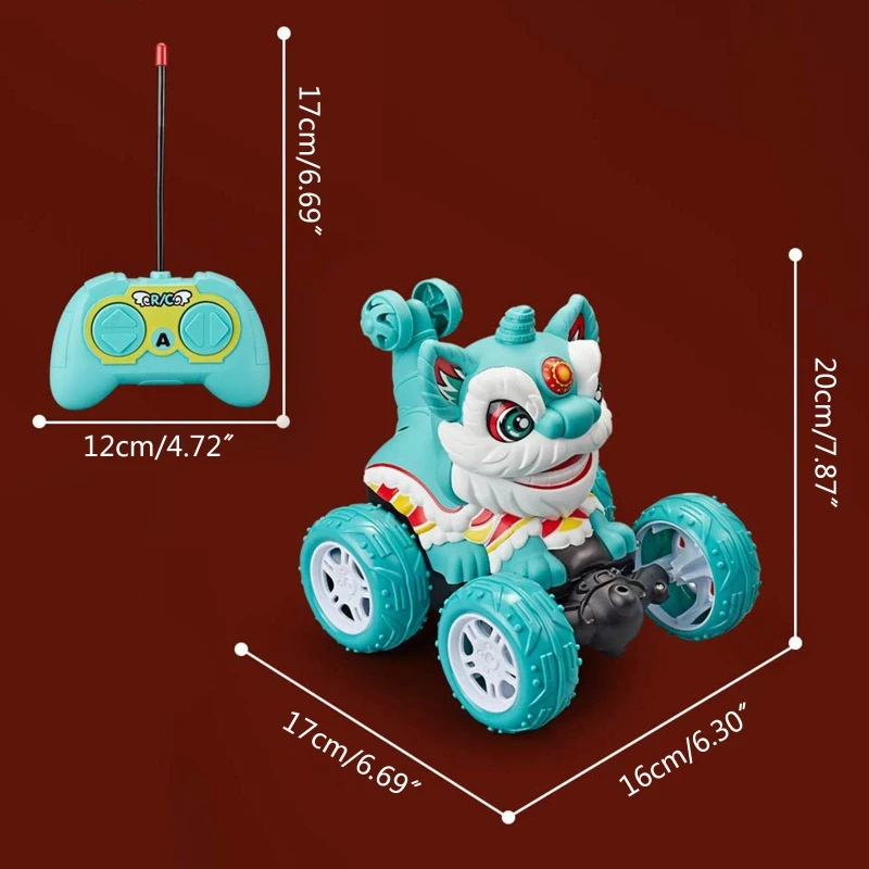 

6.69x6.29x7.87" Remote Control Car for Boys Birthday Gifts Fine Novelty Lion Dance Car Stunt Tipper Drift Racing Vehicle