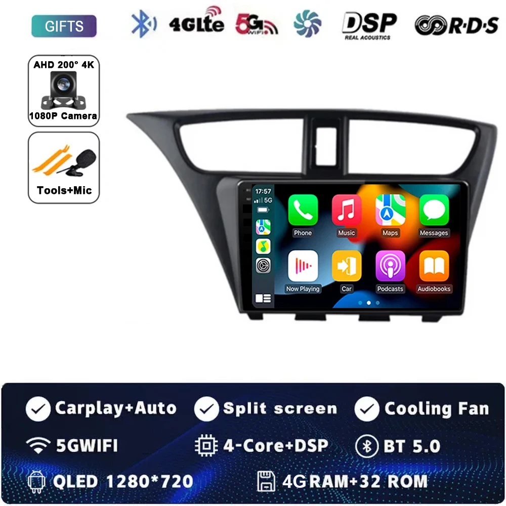 

Android 15 для Honda Civic 9 FK FB 2012-2017 Автомобильный радиоприемник Carplay Мультимедийный видеоплеер Навигация Стерео GPS DSP IPS 4G WIFI