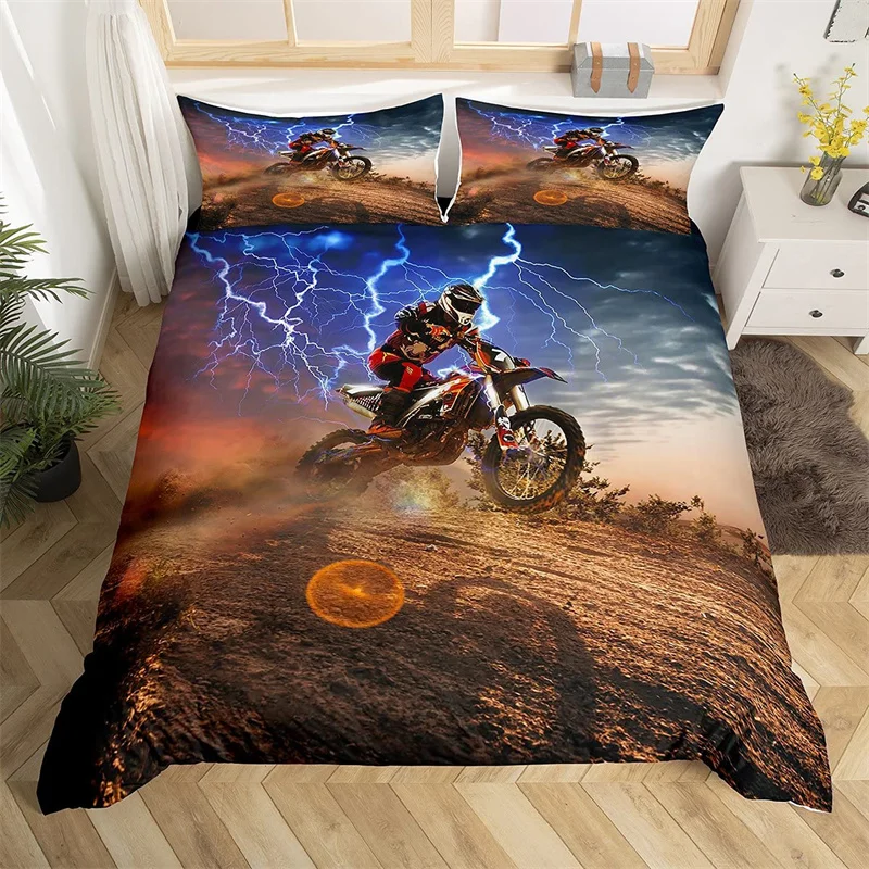 

Racing Moves Theme Quilt Cover Extreme Sport Duvet Cover Motocross Bedding Set For Youth Teens Room Microfiber Motocross