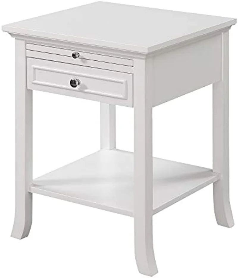 

American Heritage Logan 1 Drawer End Table with Pull-Out Shelf, White, 18 in x 18 in x 24 in