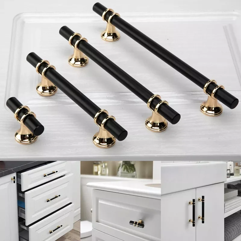 

Zinc Alloy Black Gold Door Handles Pulls Furniture Handle Kitchen Cabinet Handles Solid Drawer Knobs Door Hardware