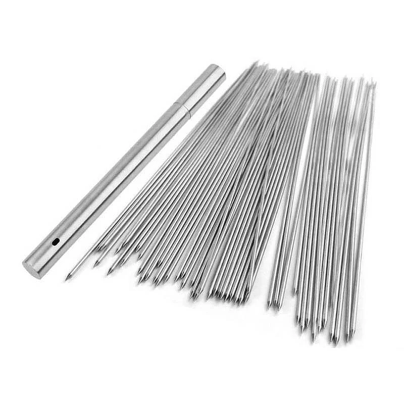 

2Pcs 15.7 Inch Barbecue Skewers 50 PCS Stainless Steel BBQ Skewer Needle Sticks With Storage Tube