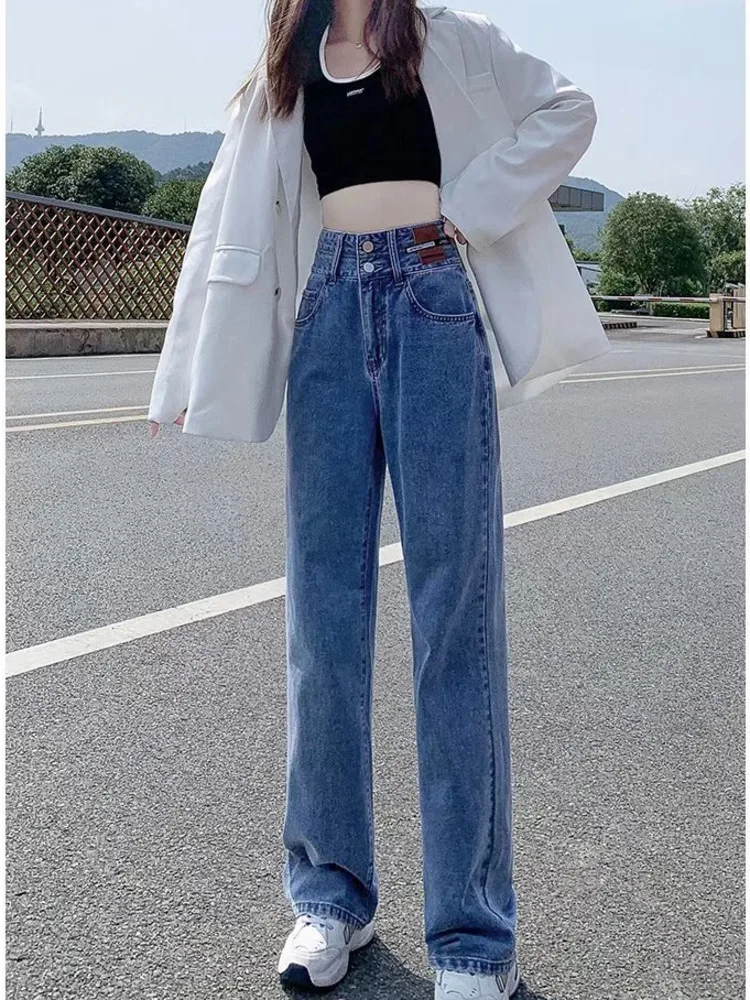 

Feynzzjeans Women's Spring And Autumn New Korean Version High Waist Slimming All-match Design Niche Retro Mopping Straight Pants