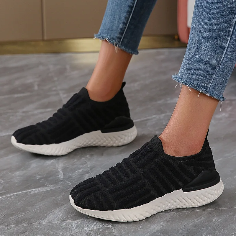 Women Casual Shoes  Sneakers Suede Net Surface Solid Color Thick Sole Breathable Round  Loafers  Flat