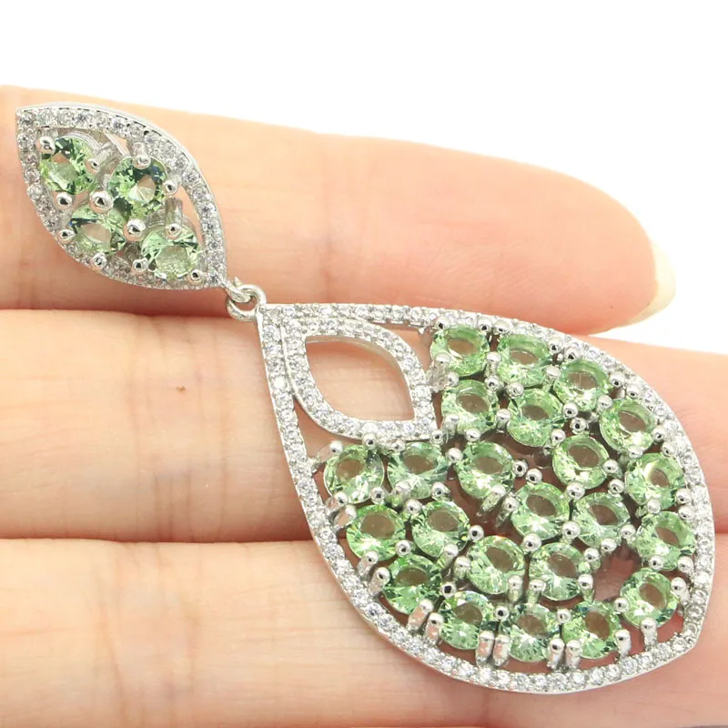 

58x26mm Princess Cut Long Big 8.7g Green Tsavorite Garnet Women Wedding Silver Pendant Eye Catching