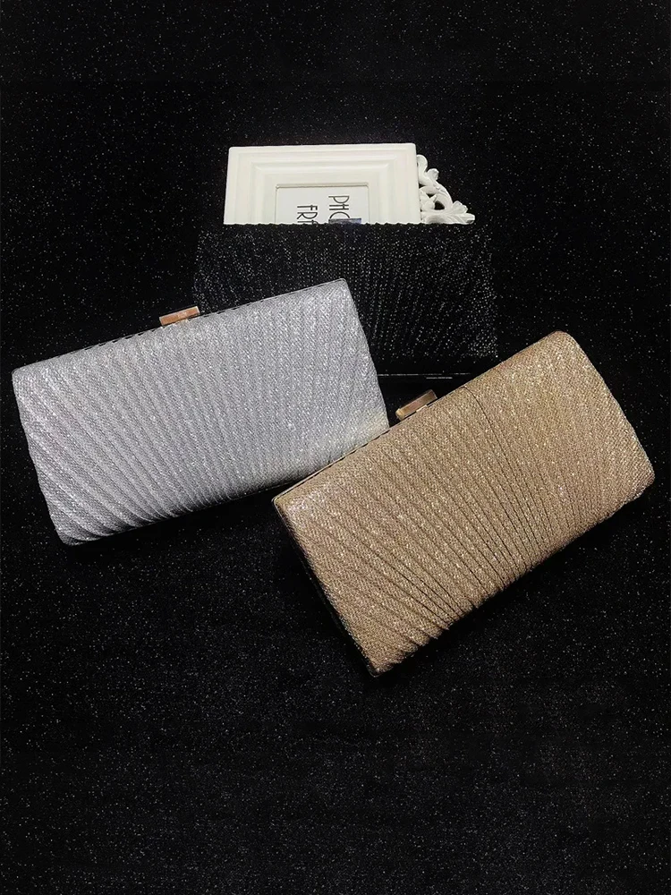 2025 модный плиссированный блестящий маленький квадратный клатч для ужина женская