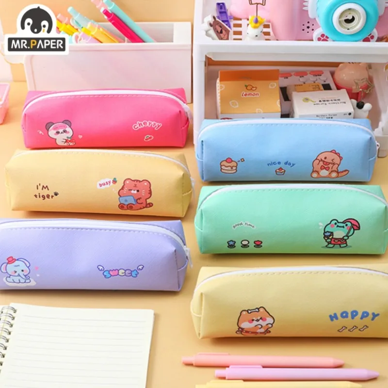 

Пеналы Mr. Paper с мультяшным рисунком, 8 видов, вместительные простые студенческие принадлежности для карандашей с милыми сердечками, Канцтовары