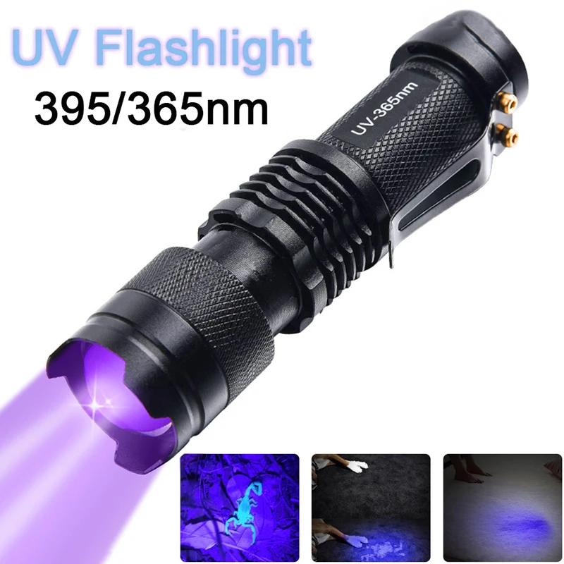 Ultra Violet LED Flashlight Blacklight Light 395/365 nM Inspection Lamp Torch Light UV Lamp Zoomable 3 Modes Ultraviolet Lamp