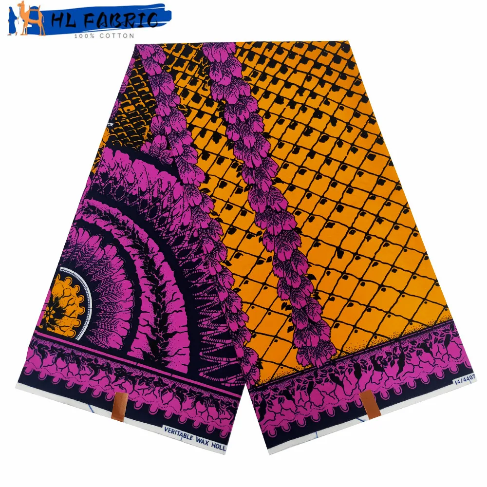 

Африканская восковая Ткань 6 ярдов, настоящий воск в нигерийском стиле, квадратная ткань, Голландская Ткань, 100% хлопок для шитья