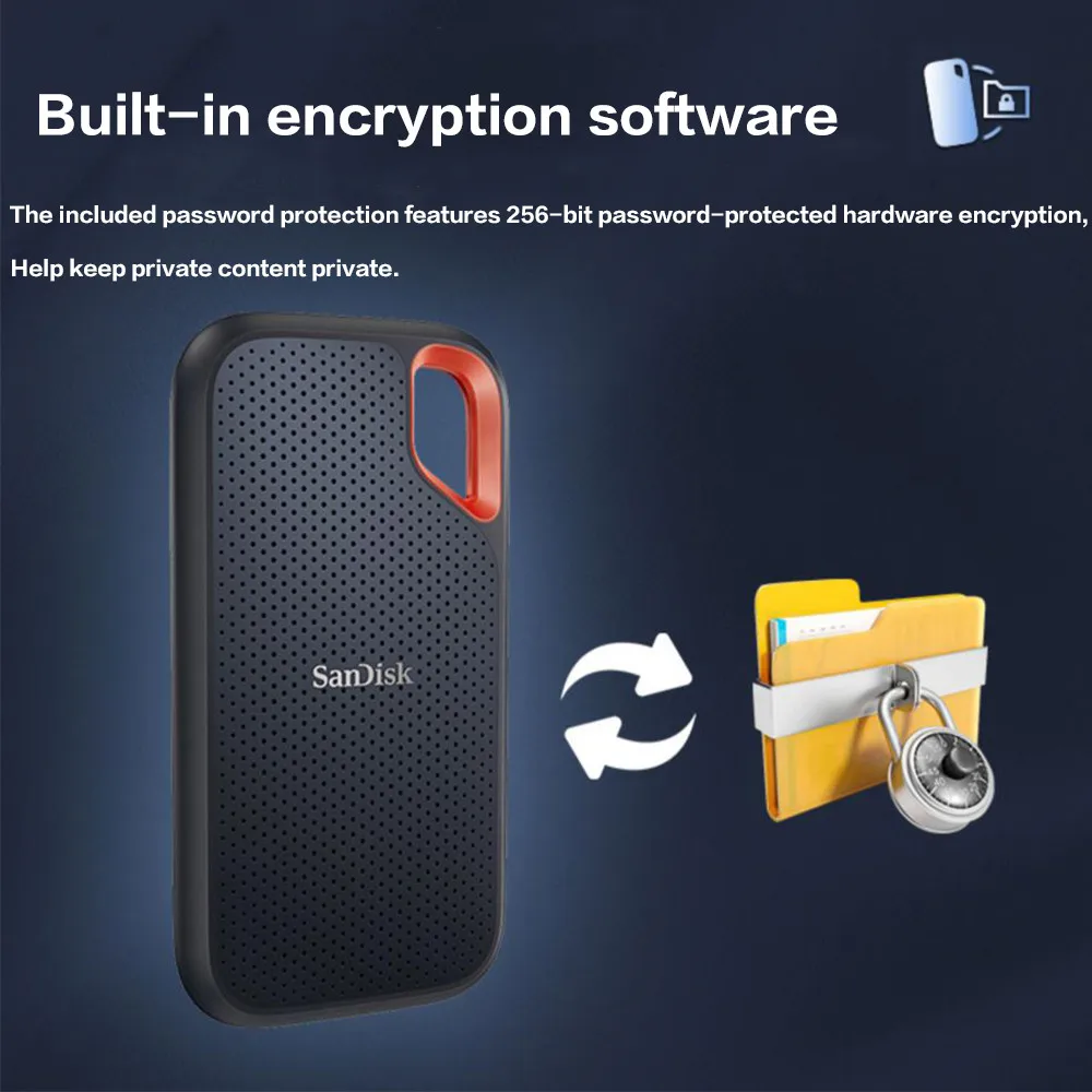 SanDisk Extreme E61 Portable SSD V2 USB3.2 Gen 2 Type C External Solid State Drive Storage Disk Hard Drive Mobile Storage Drive 3