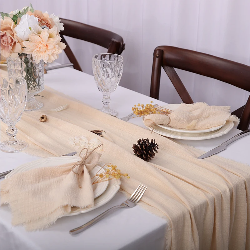 Ретро заусенцы, ремень для обеденного стола, сырная ткань, хлопчатобумажная ткань, необработанная отделка с бахромой, марлевые креповые салфетки, декор для свадебной вечеринки в деревенском стиле