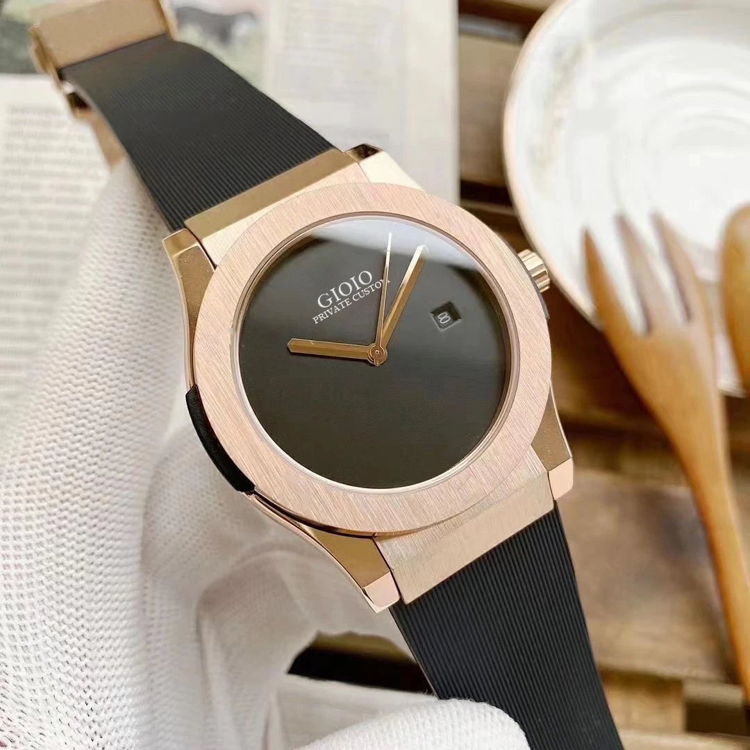 

Men Automatic Mechanical Watch Rose Gold Black Rubber Leather