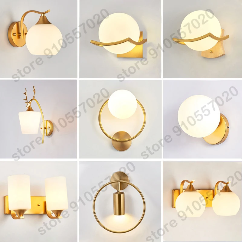 

LED Modern Wall Lamp with Glass Shade Bedside Bedroom Loft Decor Design Up Down Iron Led Wall Lights Gold for Home Mirror E27