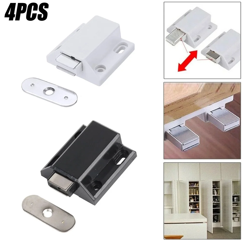 

Magnetic Pressure Catches Screw Fixing White 4 Pcs Black Catch Latch Cupboard Cabinet Door Drawer Plastic Metal
