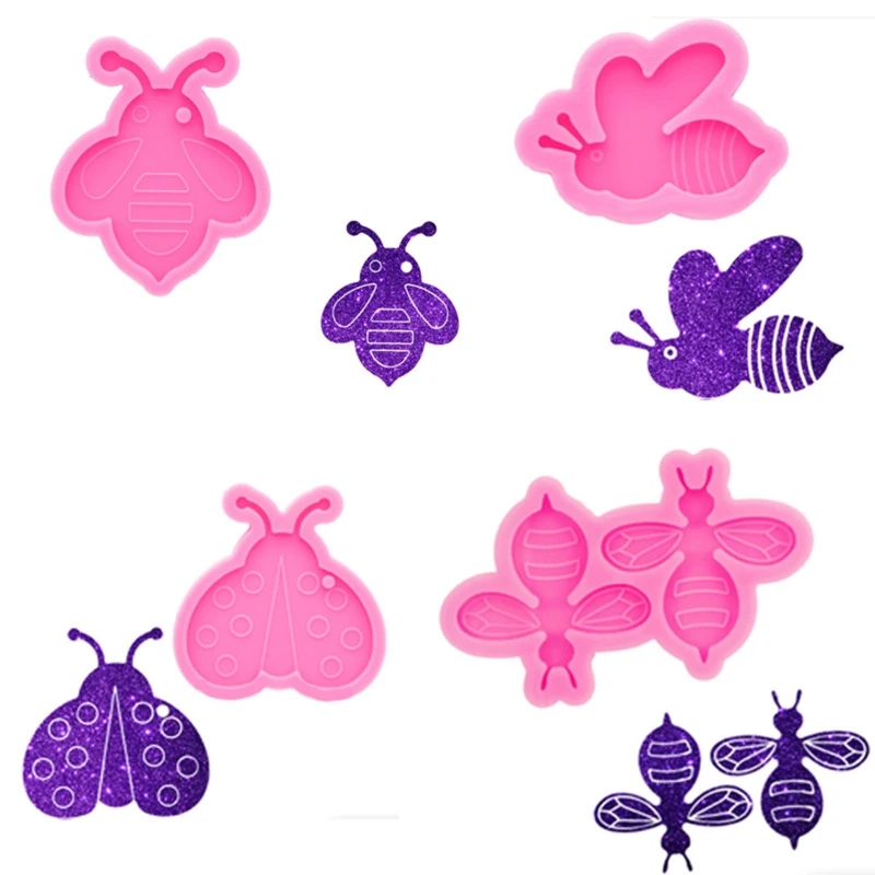 

4 Pcs Cute Bee Keychain UV Epoxy Resin Molds DIY Honeybee Pendant Silicone Mould