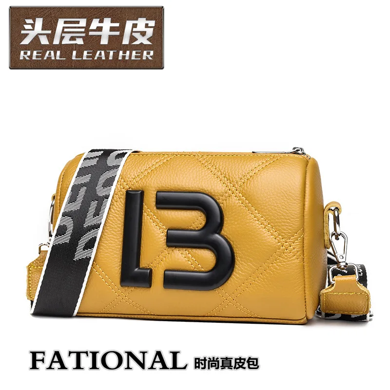 Genuine Leather Saddle Bag First Layer Cowhide Small Square Bag Rhombus Soft Leather Casual Large Capacity Shoulder Messenger Ba