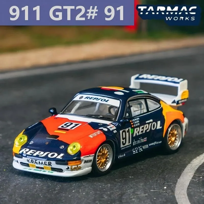Фото TARMAC WORKS 1/64 911 GT2 24h Le Mans 1995 #   Коллекционная модель автомобиля из сплава 91, литая под давлением, металлическая, для мальчиков, рождественский подарок №1