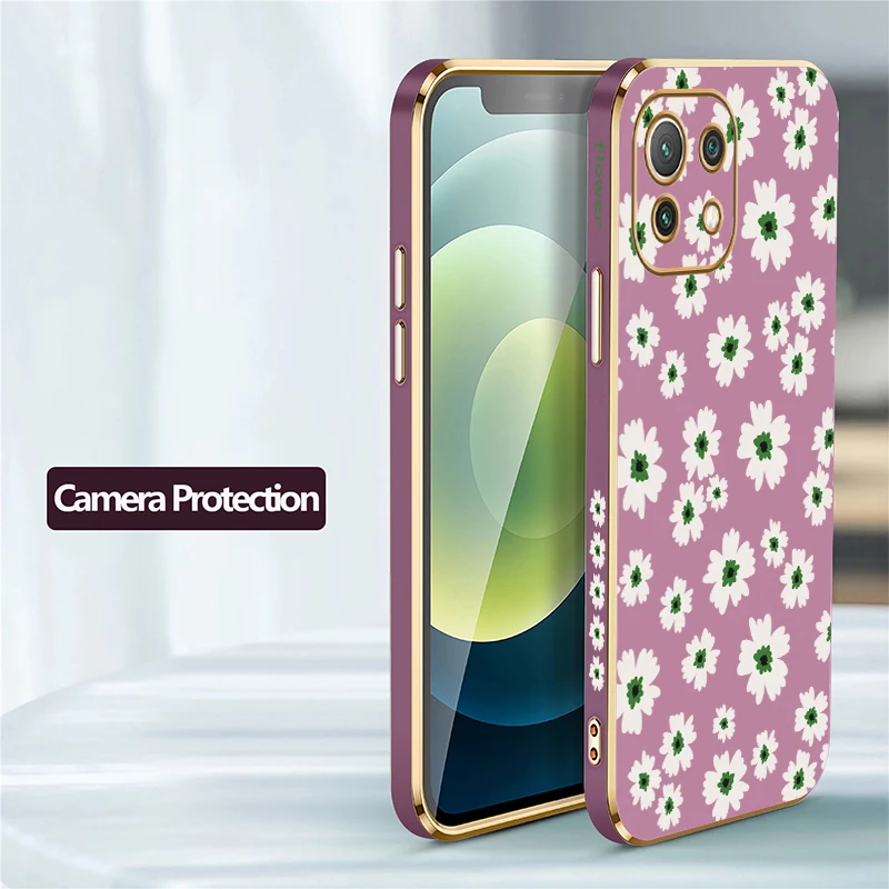 Фото Чехол для телефона Mi 15 Flower для Xiaomi Mi 14T 14 Pro 13T 12T 13 12 Lite 11i 2021 11X Pro 11 Lite 5G NE Plating, силиконовый мягкий чехол №5