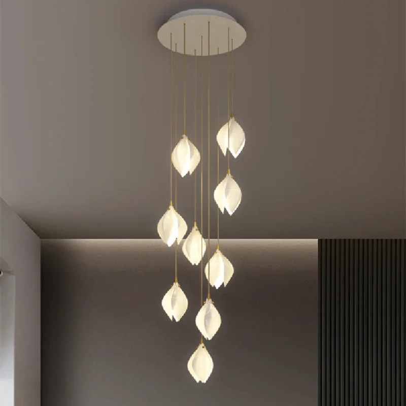 

LED pendant lamp Nordic Modern luxury Ceramic Magnolia Flower G9 Chandelier Villa Stairs Petal Hanging White Lamp Fixtures