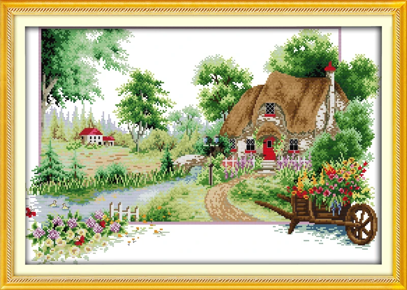

Joy Sunday Pre-printed Cross Stitch Kit Easy Pattern Aida Stamped Fabric Embroidery Set-Summer
