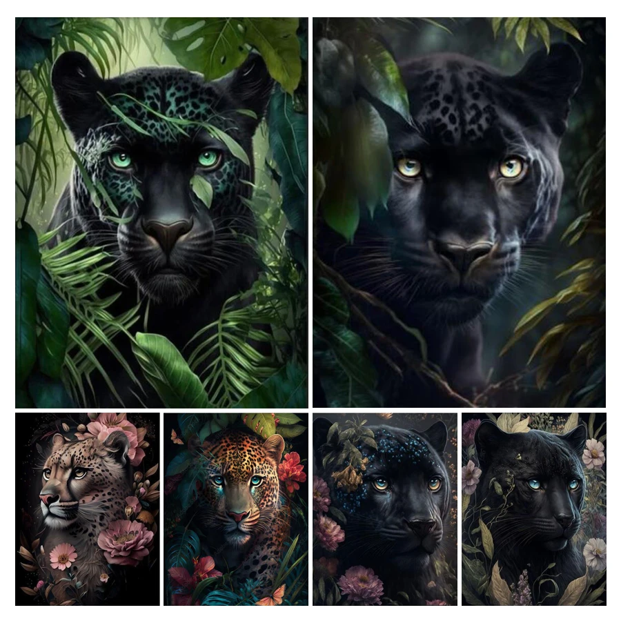 Алмазная живопись с черным леопардом вышивка крестиком своими руками полная