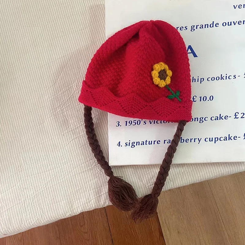 Женская модная Милая плетеная Шапка-бини с милым цветочным рисунком шикарная