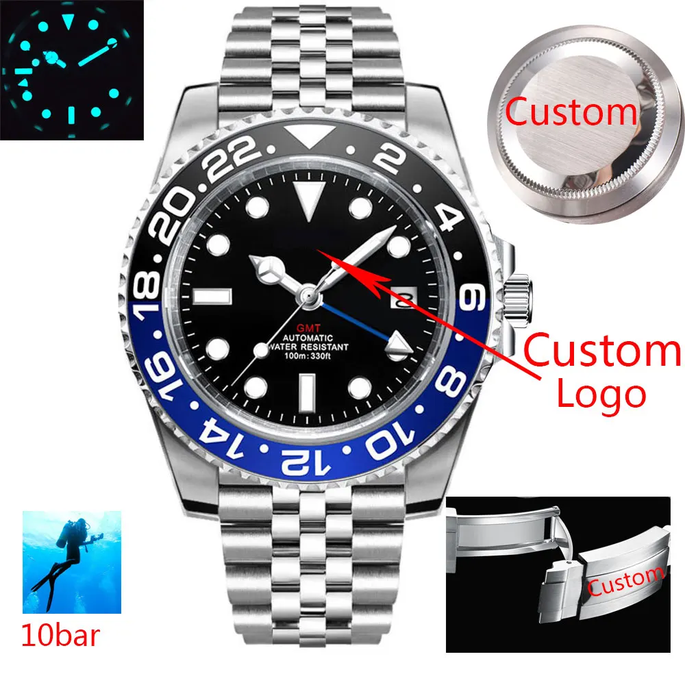 Мужские механические водонепроницаемые часы с сапфировым стеклом из
