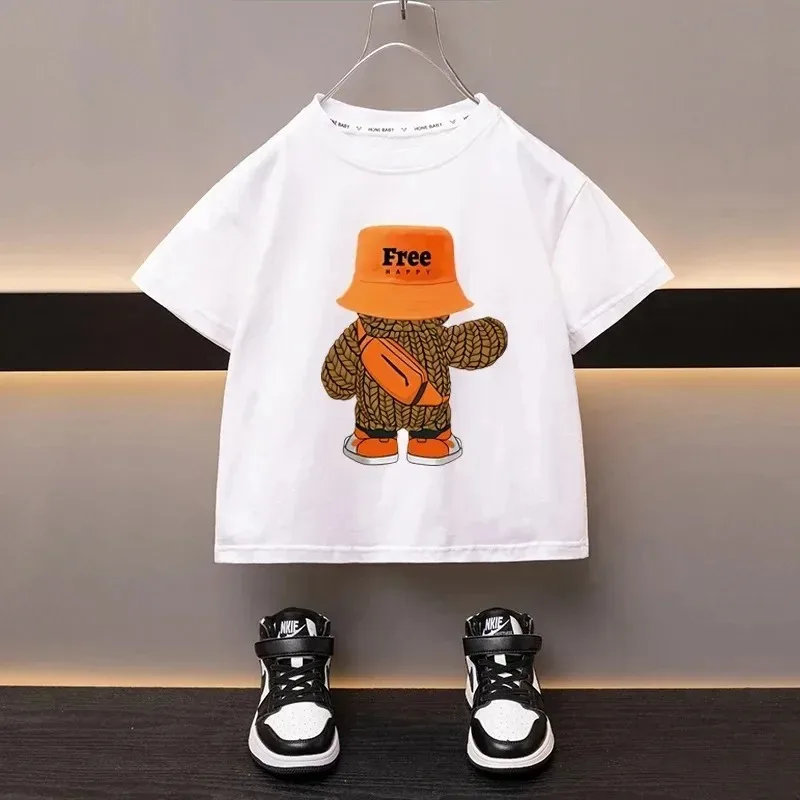 Футболка детская из 100% хлопка с мультяшным медведем